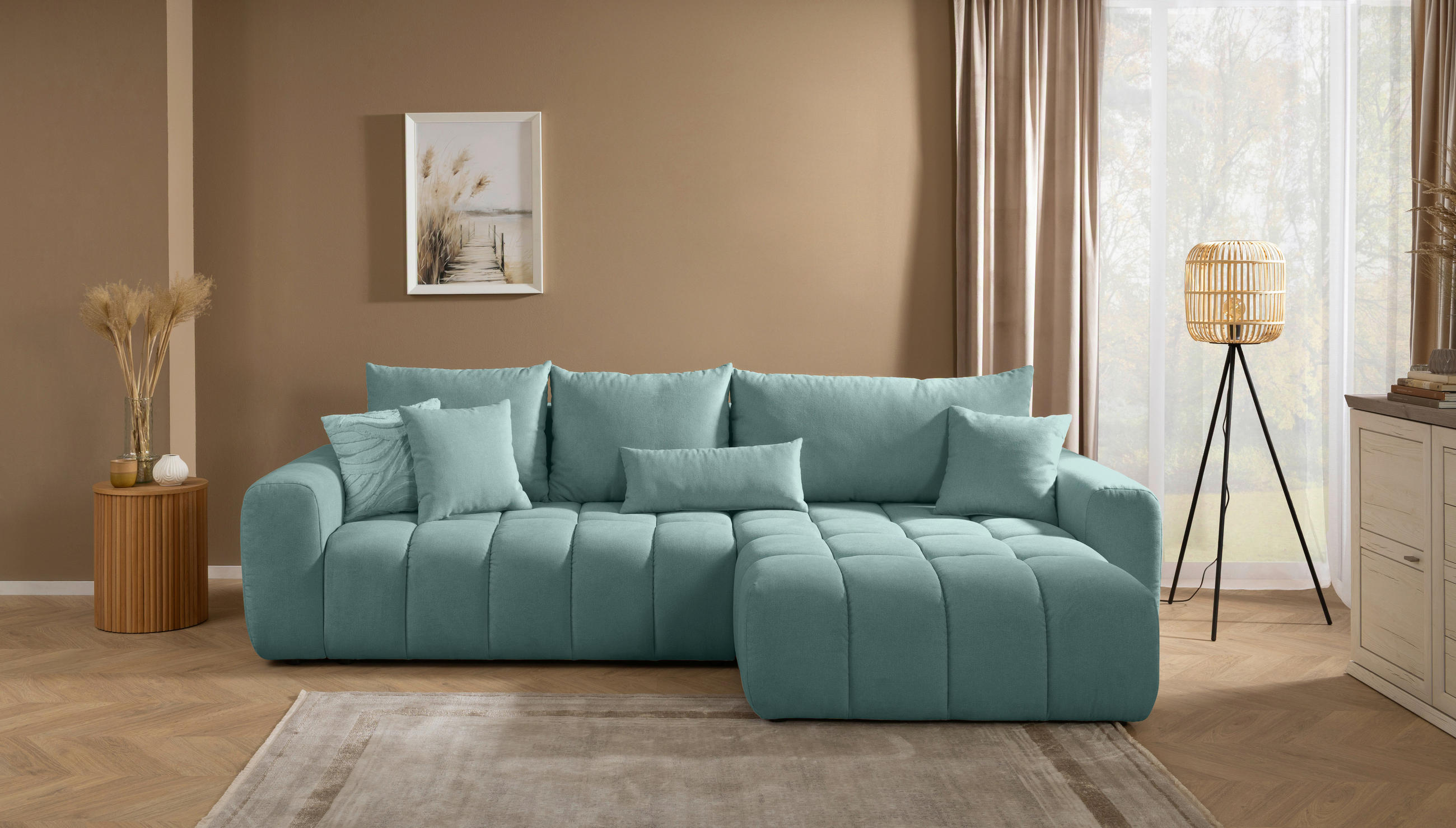 ECKSOFA in Velours Petrol  298/168 cm  - Petrol/Schwarz, KONVENTIONELL, Kunststoff/Textil (298/168cm) - Carryhome