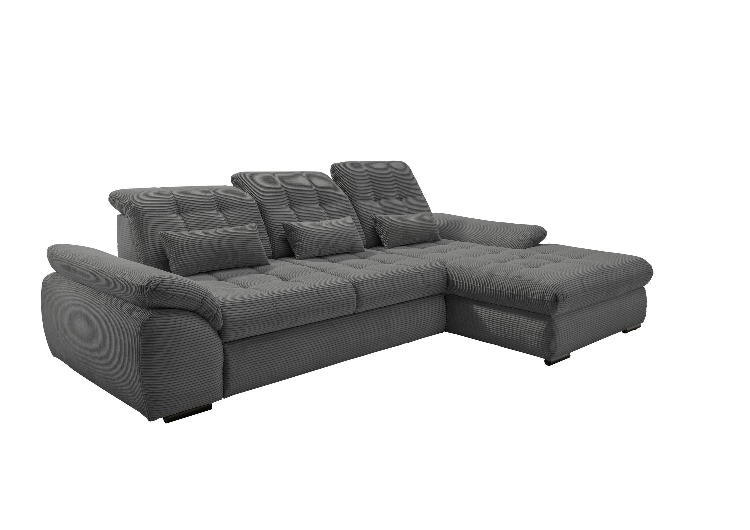 ECKSOFA Grau Cord  - Schwarz/Grau, MODERN, Textil/Metall (314/184cm) - Livetastic