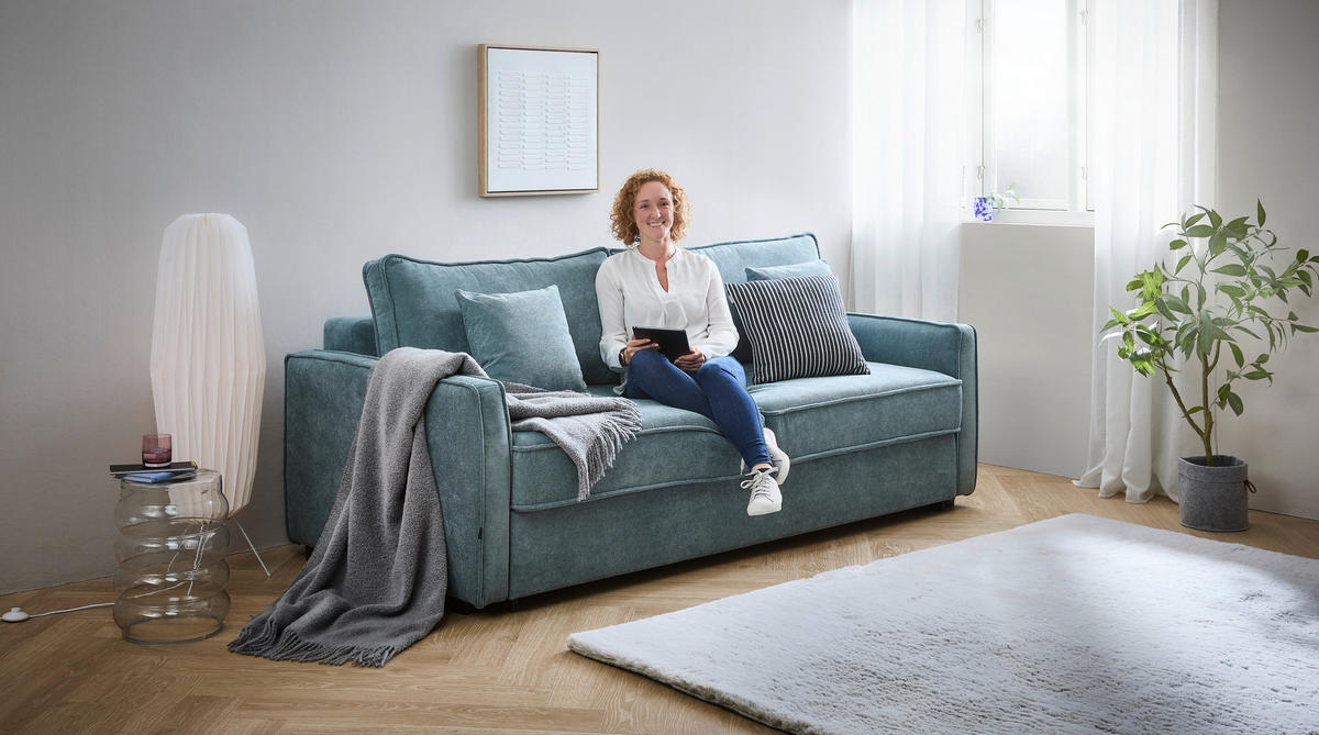 SCHLAFSOFA Jacquard Blaugrau  - Blaugrau/Schwarz, Design, Holz/Textil (242/75/110cm) - home24