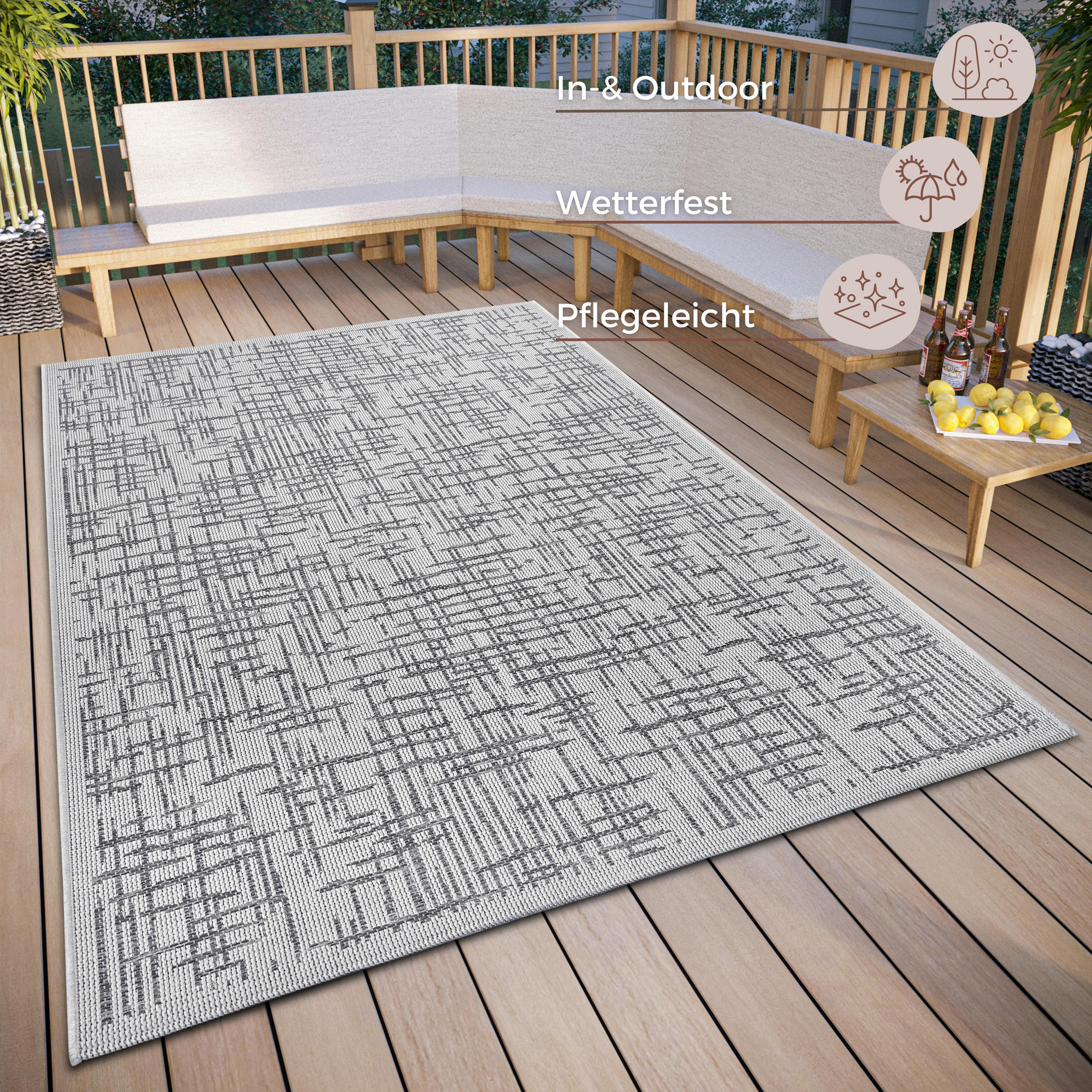 OUTDOORTEPPICH 190/290 cm Clyde Beige, Dunkelgrau  - Dunkelgrau/Beige, Basics, Kunststoff (190/290cm) - Hanse Home