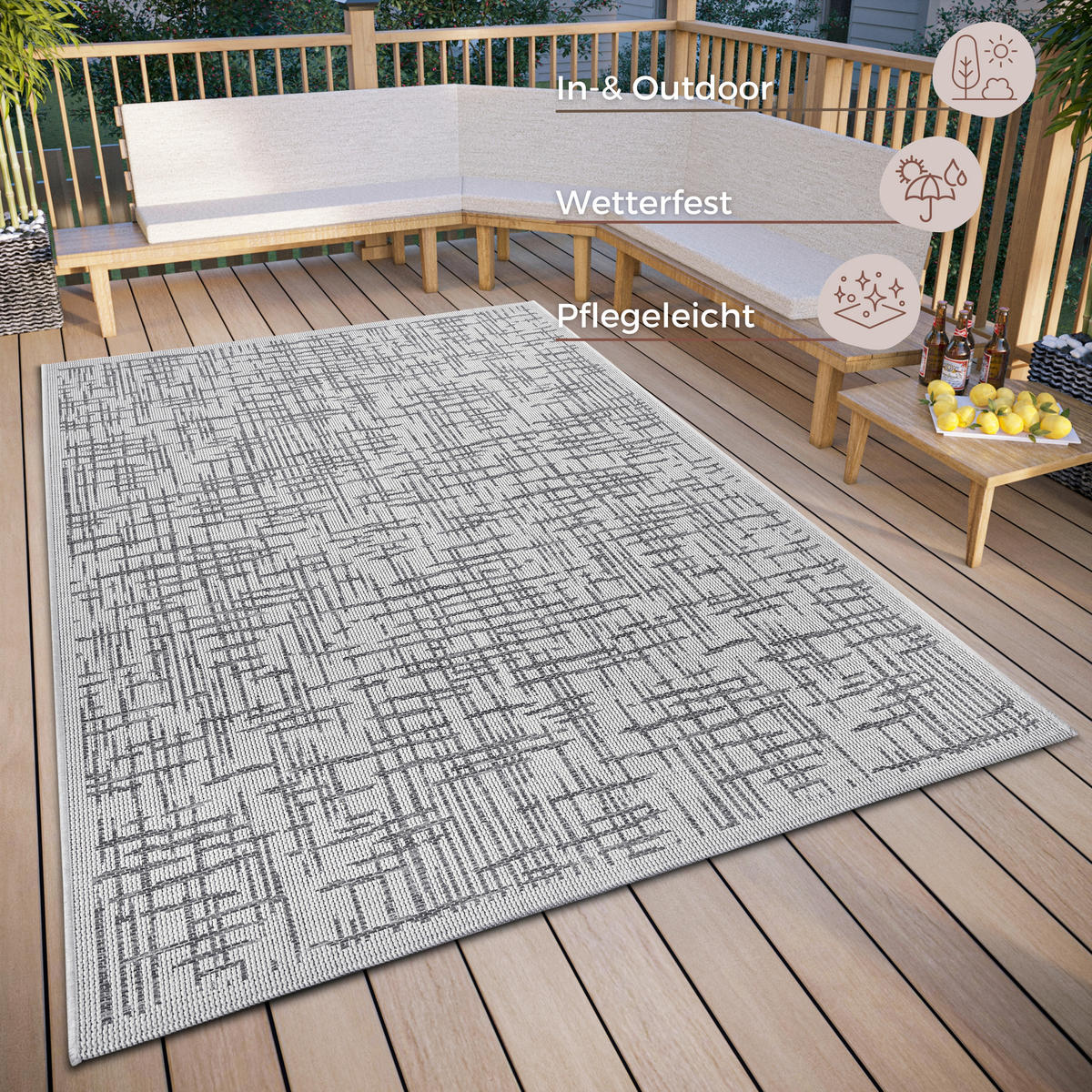 OUTDOORTEPPICH 63/120 cm Clyde Beige, Dunkelgrau  - Dunkelgrau/Beige, Basics, Kunststoff (63/120cm) - Hanse Home