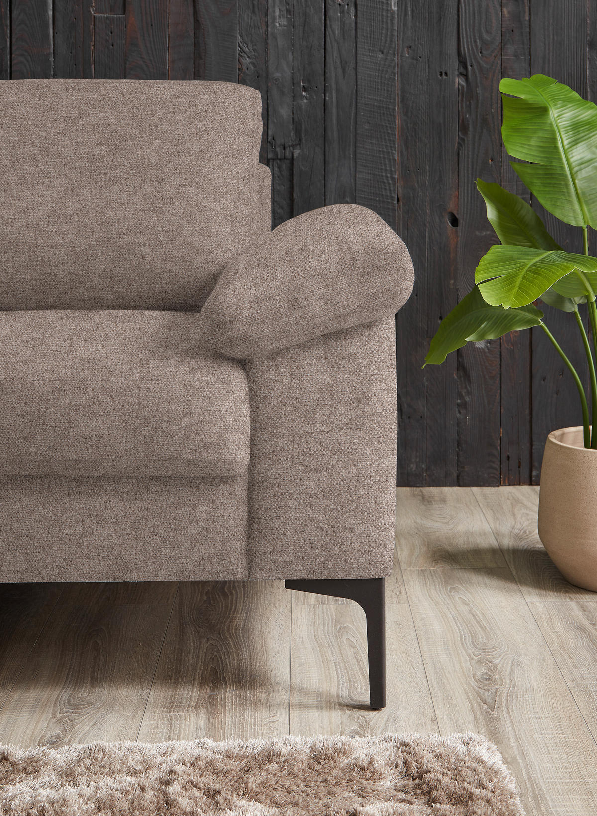 3-SITZER-SOFA in Flachgewebe Taupe  - Taupe/Schwarz, Design, Textil/Metall (226/89/97cm) - Pure Home Lifestyle