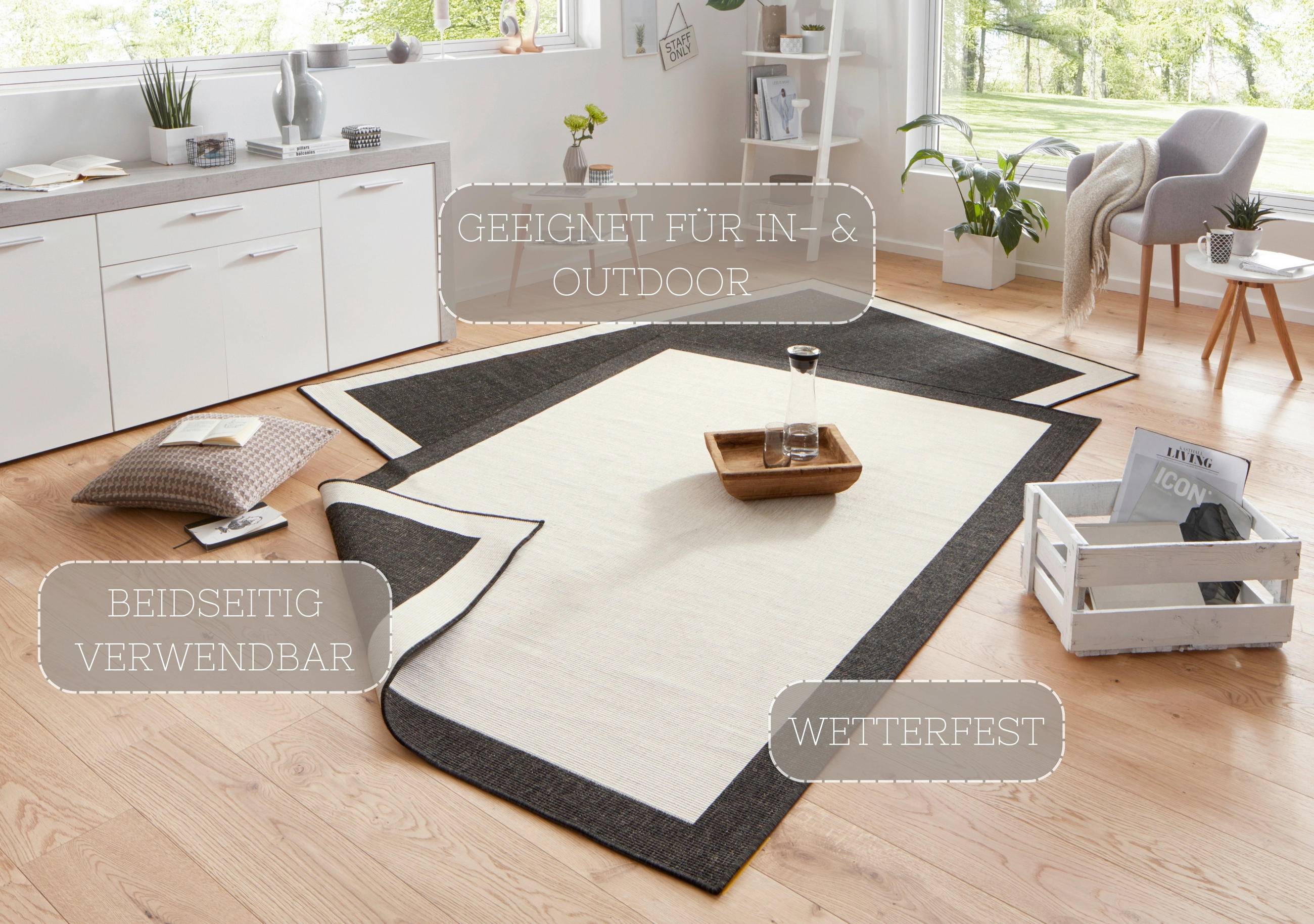 OUTDOORTEPPICH 80/150 cm Twin Creme, Schwarz  - Creme/Schwarz, Design, Kunststoff (80/150cm)