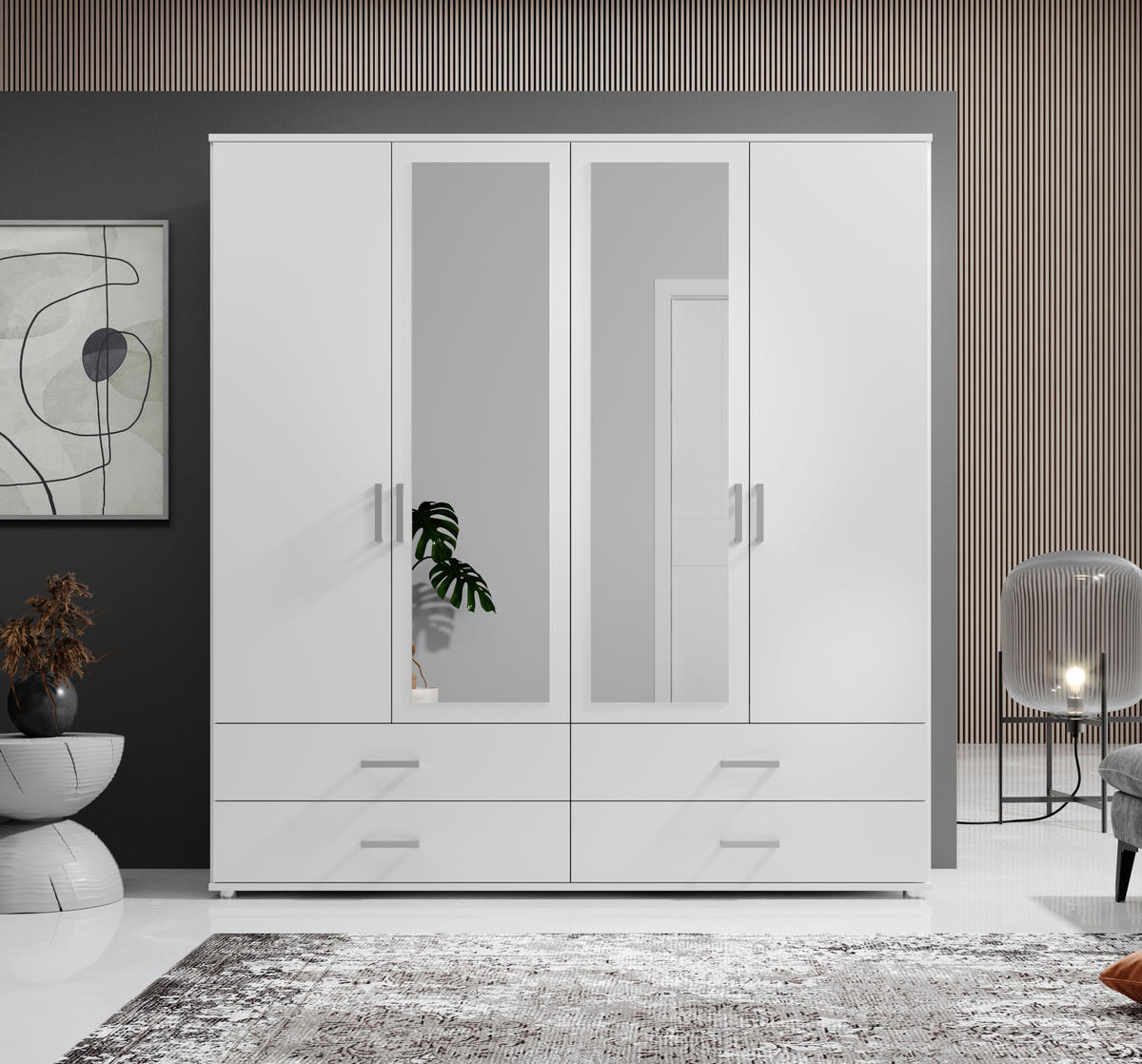 KLEIDERSCHRANK  in Weiß  - Alufarben/Weiß, KONVENTIONELL, Glas/Holzwerkstoff (180/190/51cm) - Carryhome