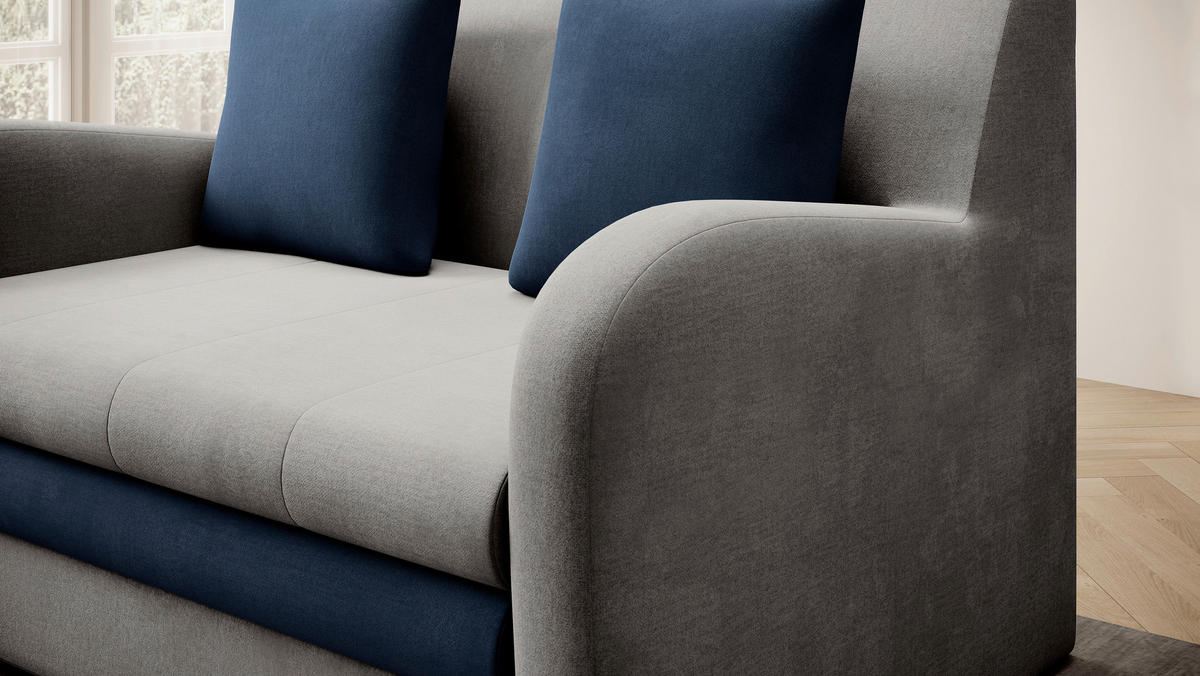 SCHLAFSOFA Samt Grau, Dunkelblau  - Schwarz/Dunkelblau, Design, Kunststoff/Textil (130/85/103cm) - MID.YOU