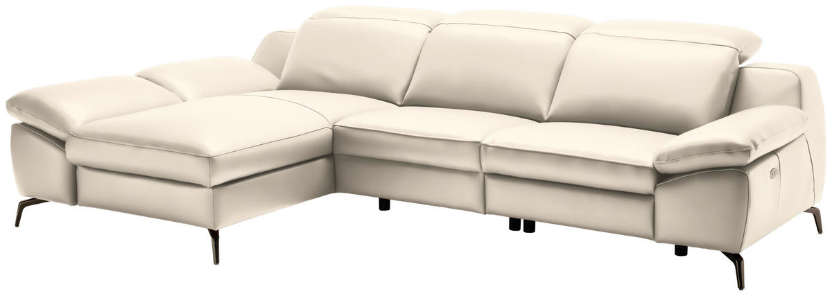 ECKSOFA in Echtleder Beige  183/286 cm  - Beige/Schwarz, Design, Leder/Metall (183/286cm) - Celina Home