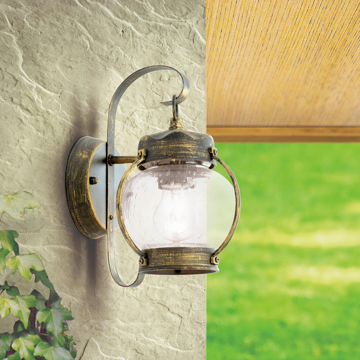 AUßENWANDLEUCHTE Taverna   - Goldfarben/Schwarz, LIFESTYLE, Glas/Metall (14/26/19cm)