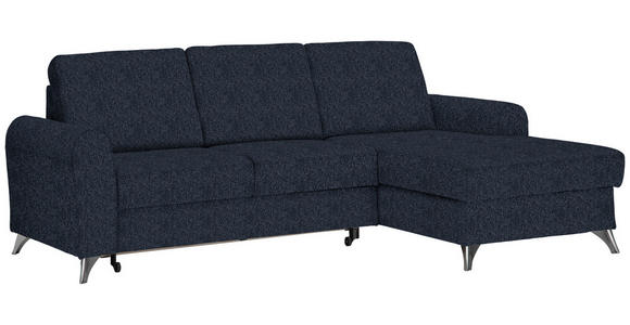 ECKSOFA in Flachgewebe Dunkelblau  - Silberfarben/Dunkelblau, Design, Textil/Metall (244/167cm) - Cantus