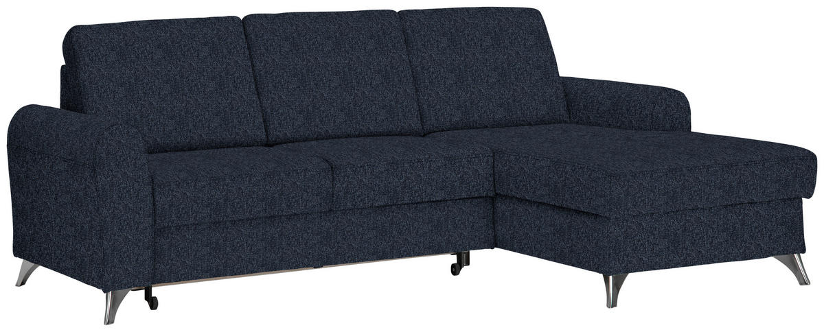 ECKSOFA Dunkelblau Flachgewebe  - Silberfarben/Dunkelblau, Design, Textil/Metall (244/167cm) - Cantus