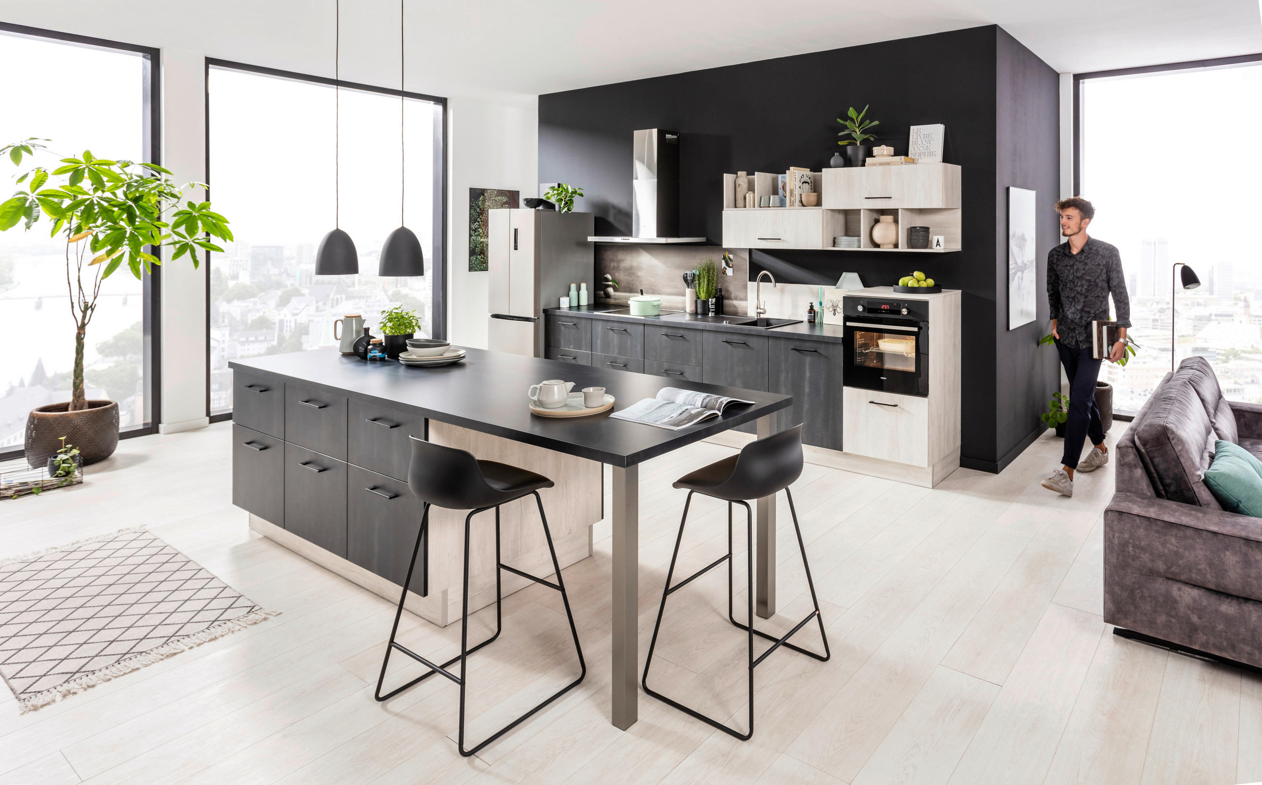 Bucătărie La Comandă   - culoare coconar/negru, Konventionell, material pe bază de lemn - Venda