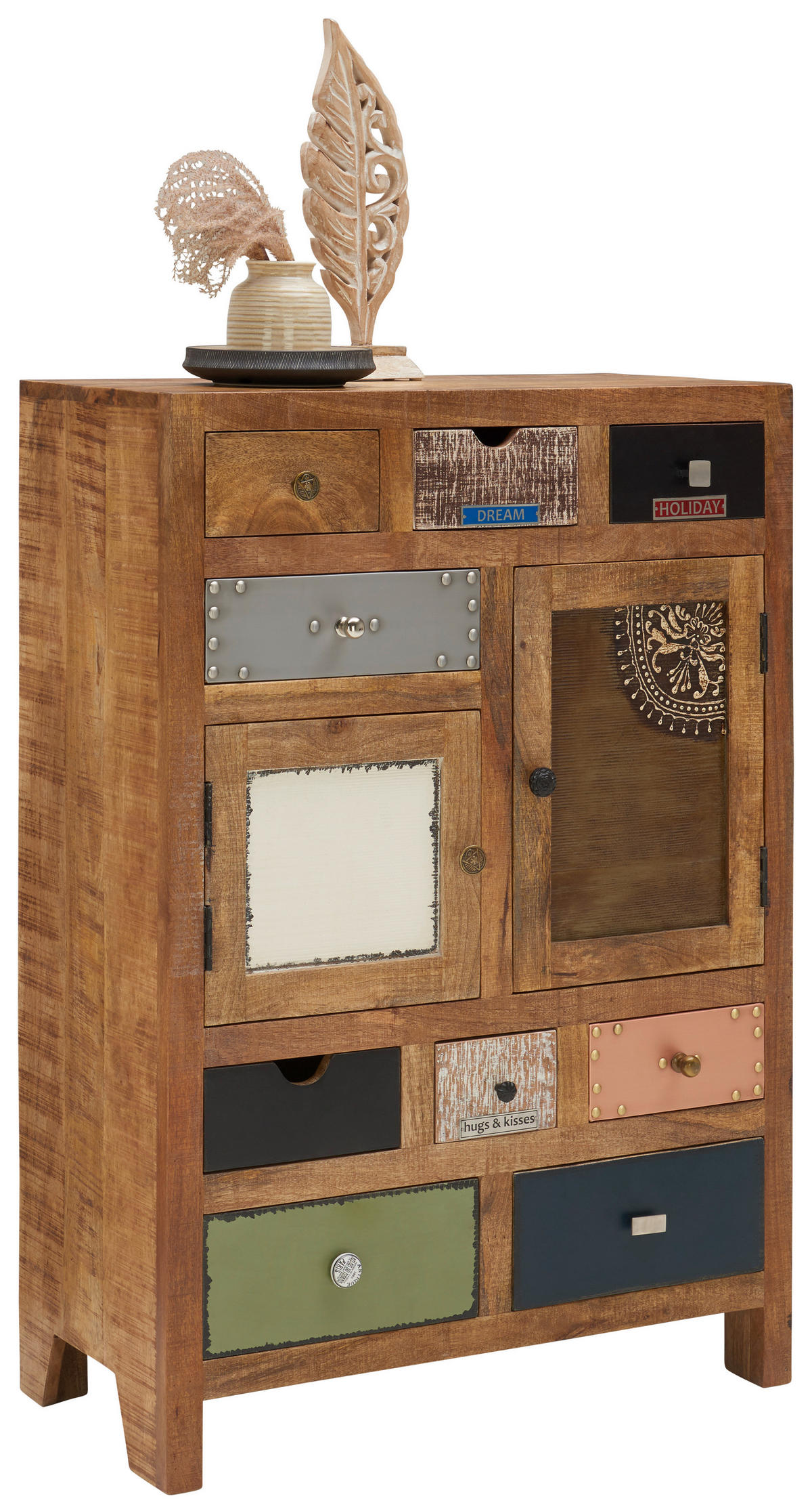 VYSOKÁ KOMODA, mangové dřevo, vícebarevná, 80/115/40 cm - vícebarevná, Lifestyle, kov/dřevo (80/115/40cm) - Landscape