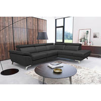 ECKSOFA Schwarz Echtleder Rücken echt, Armteilverstellung, Kopfteilverstellung  - Silberfarben/Schwarz, Design, Leder/Metall (228/283cm) - Livetastic
