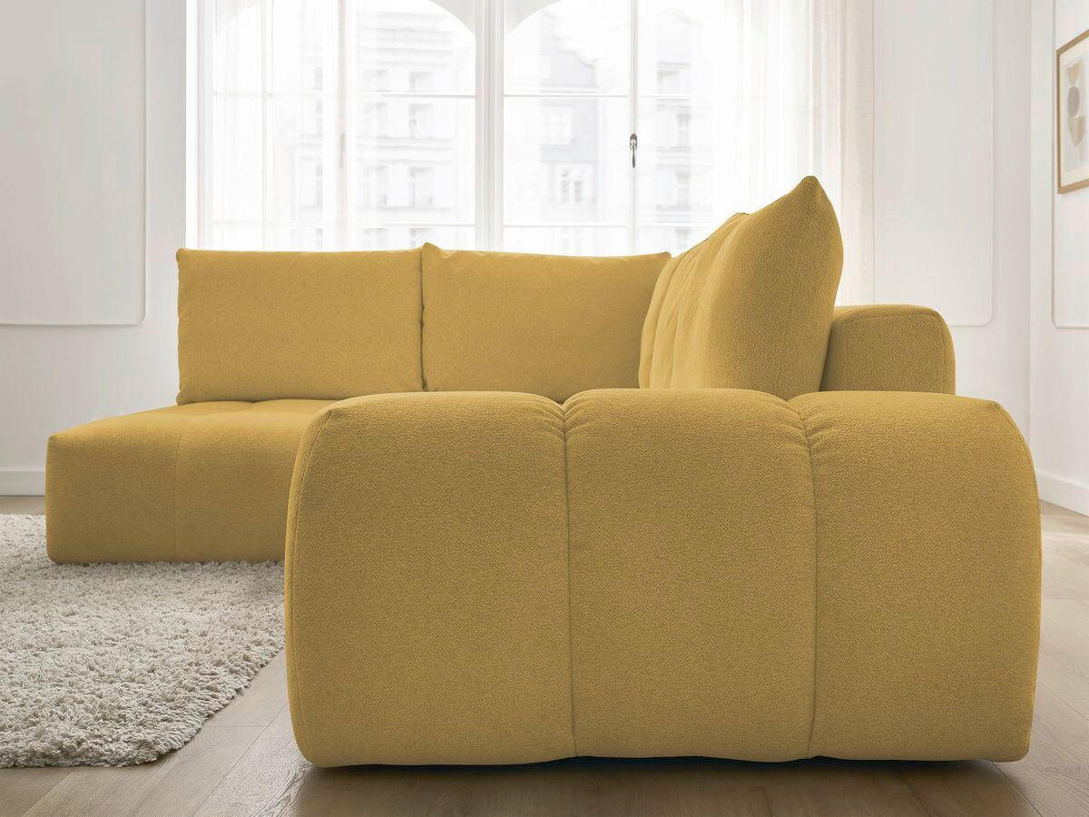 ECKSCHLAFSOFA EVEREST  mit Rücken echt, Armteil links, Armteil rechts Flachgewebe Gelb  - Gelb/Schwarz, MODERN, Kunststoff/Textil (320/212cm)