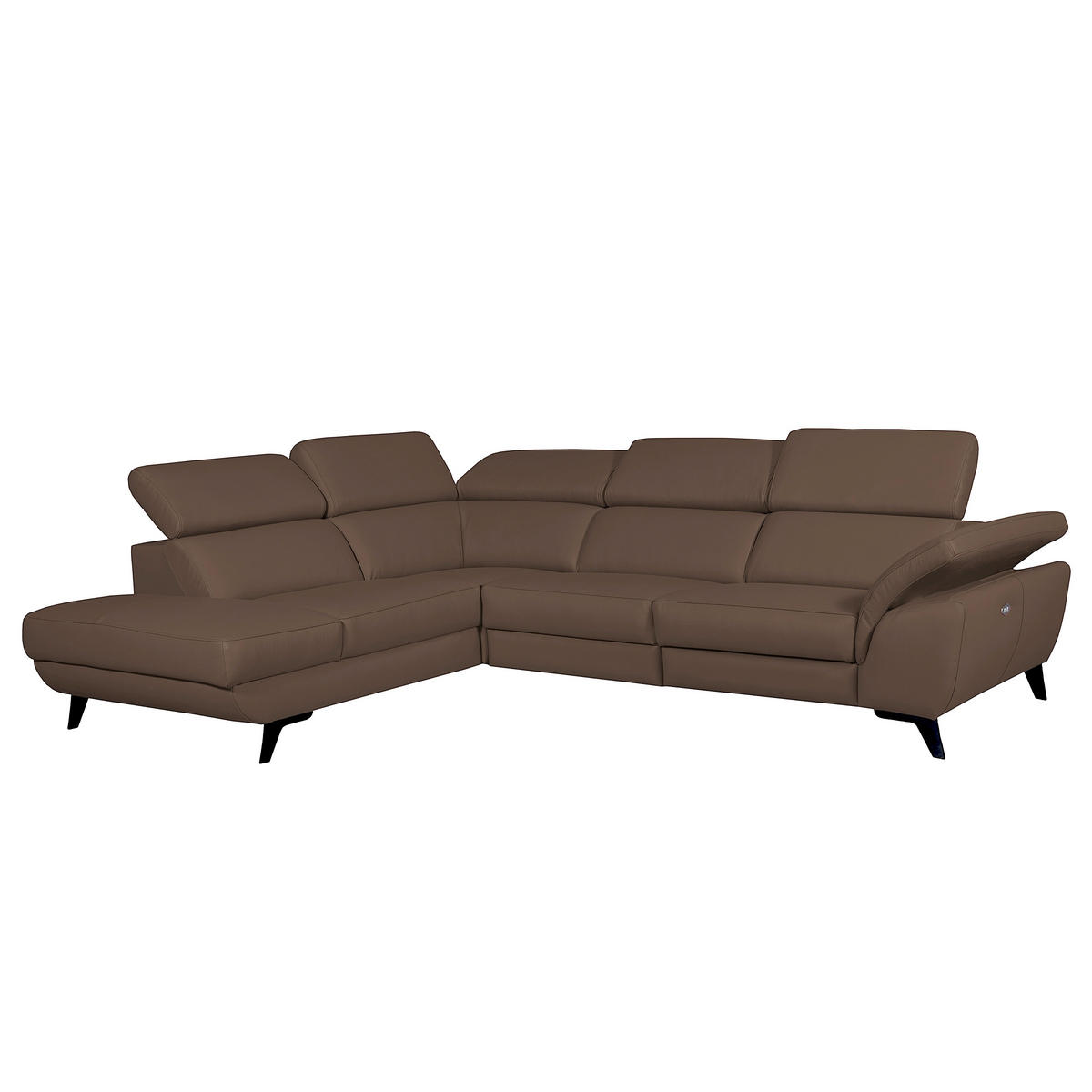 ECKSOFA DALLAS in Echtleder Dunkelbraun  228/283 cm  - Dunkelbraun/Schwarz, Design, Leder/Metall (228/283cm) - Livetastic