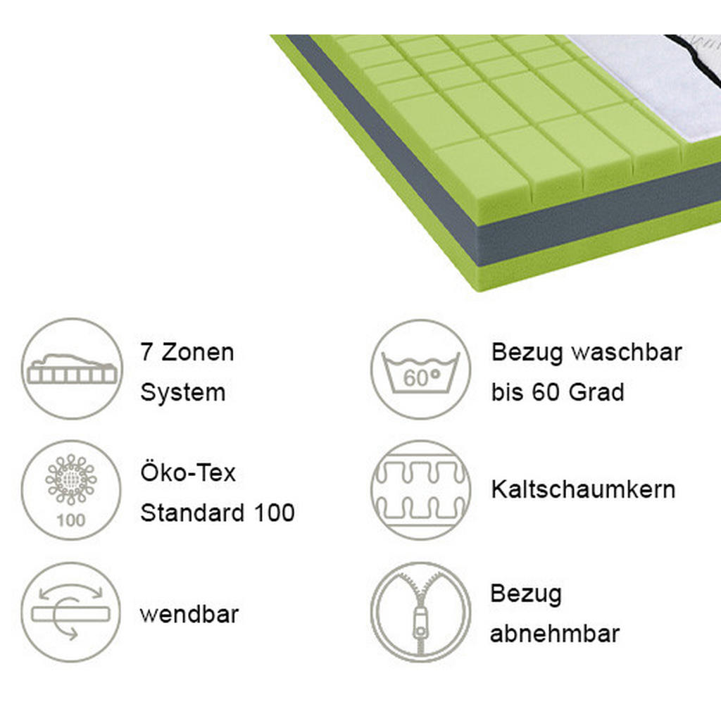 Thumbnail - Boxxx Kaltschaummatratze, Weiß, Textil, H4 + H5, rechteckig, 100x200 cm, Bezug abnehmbar/waschbar, Ober- und Unterseite ...