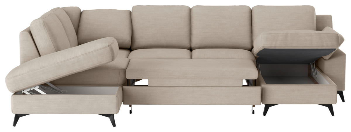 WOHNLANDSCHAFT in Flachgewebe Beige  - Beige/Schwarz, Konventionell, Textil/Metall (204/309/156cm) - Cotta