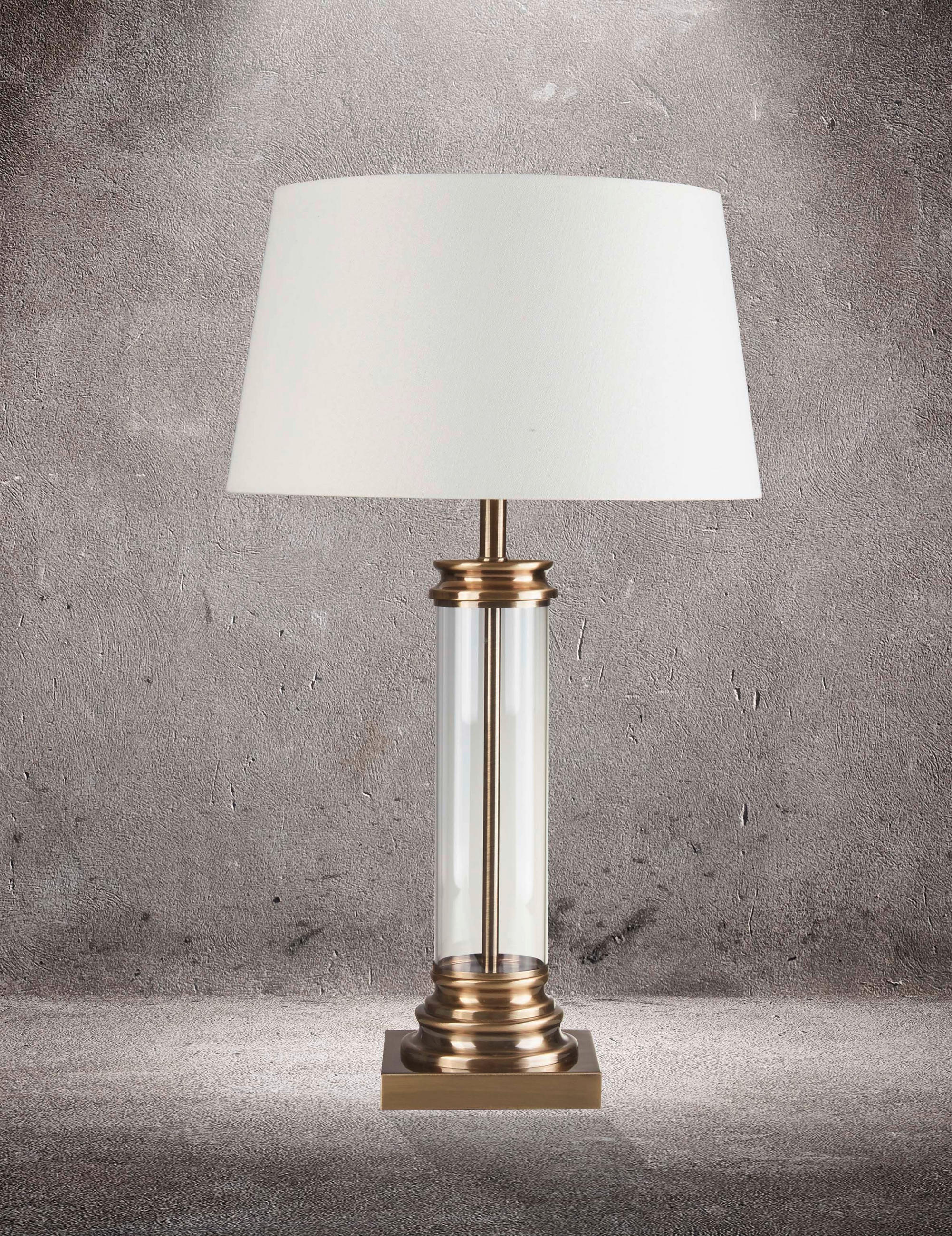 TISCHLEUCHTE Pedestal 37/62 cm   - Messingfarben/Weiß, KONVENTIONELL, Glas/Textil (37/62cm)