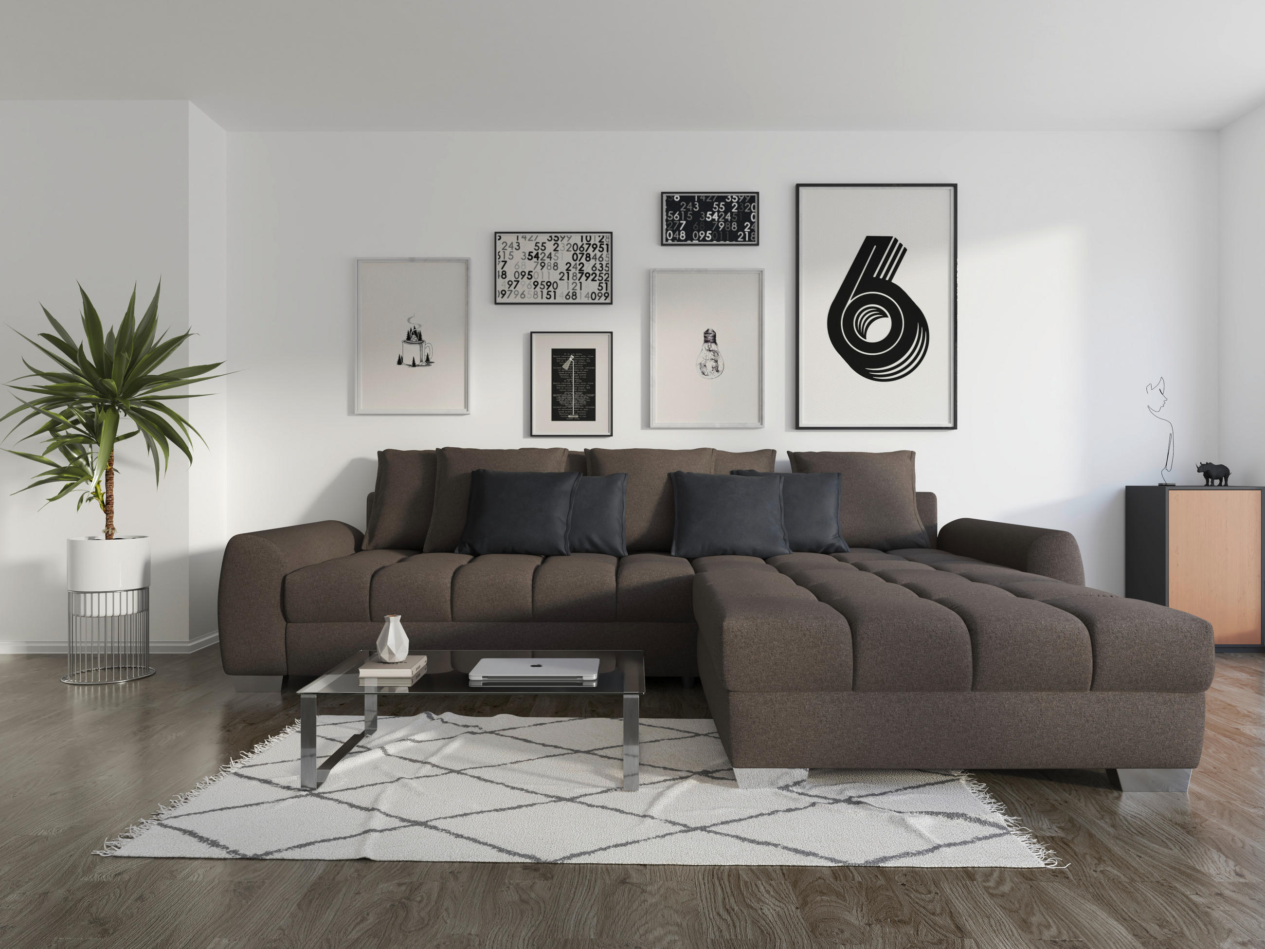 ECKSOFA in Mikrofaser Dunkelbraun  - Chromfarben/Dunkelbraun, Design, Kunststoff/Textil (320/226cm) - Carryhome