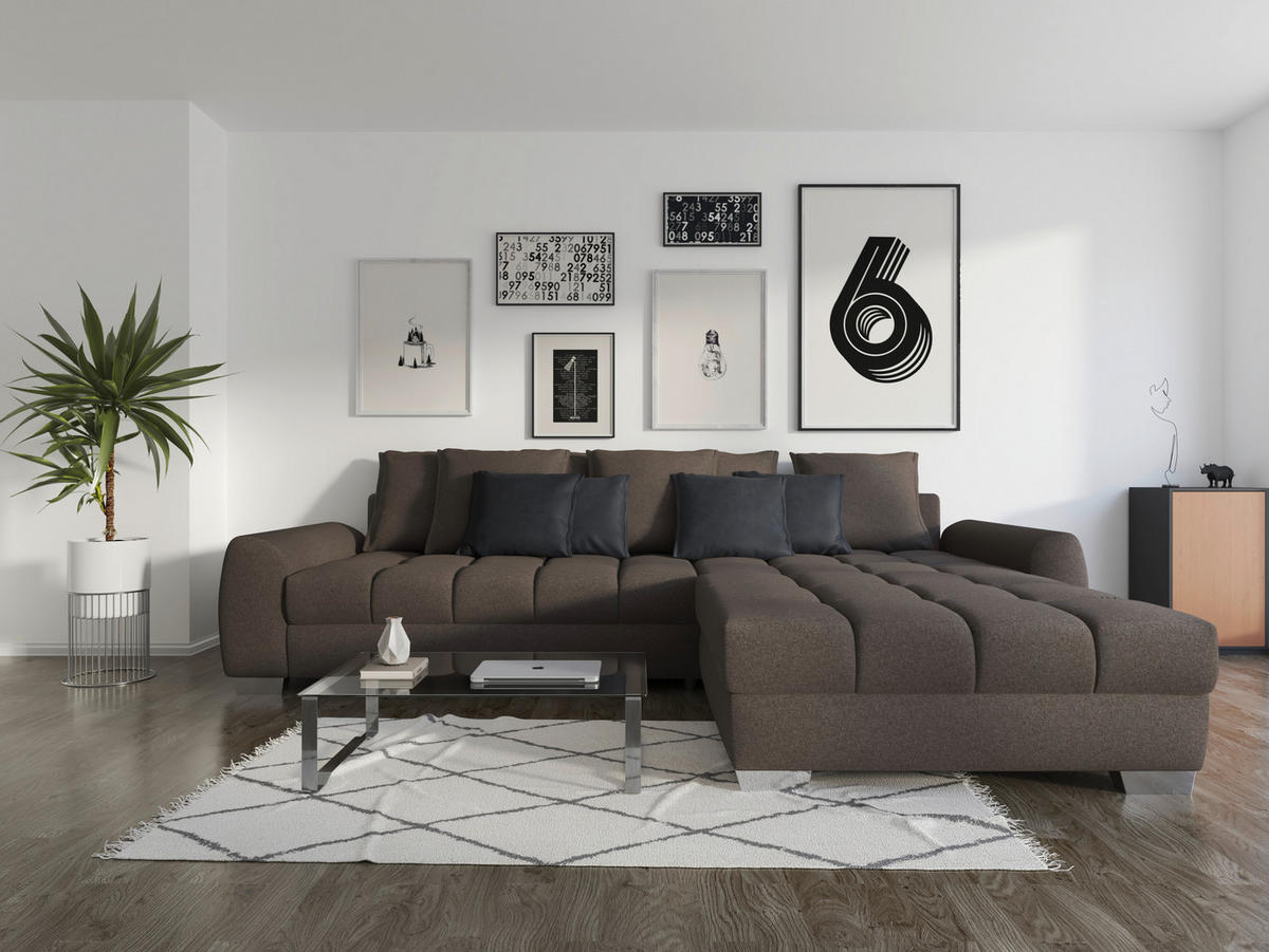 ECKSOFA in Mikrofaser Dunkelbraun  - Chromfarben/Dunkelbraun, Design, Kunststoff/Textil (320/226cm) - Carryhome