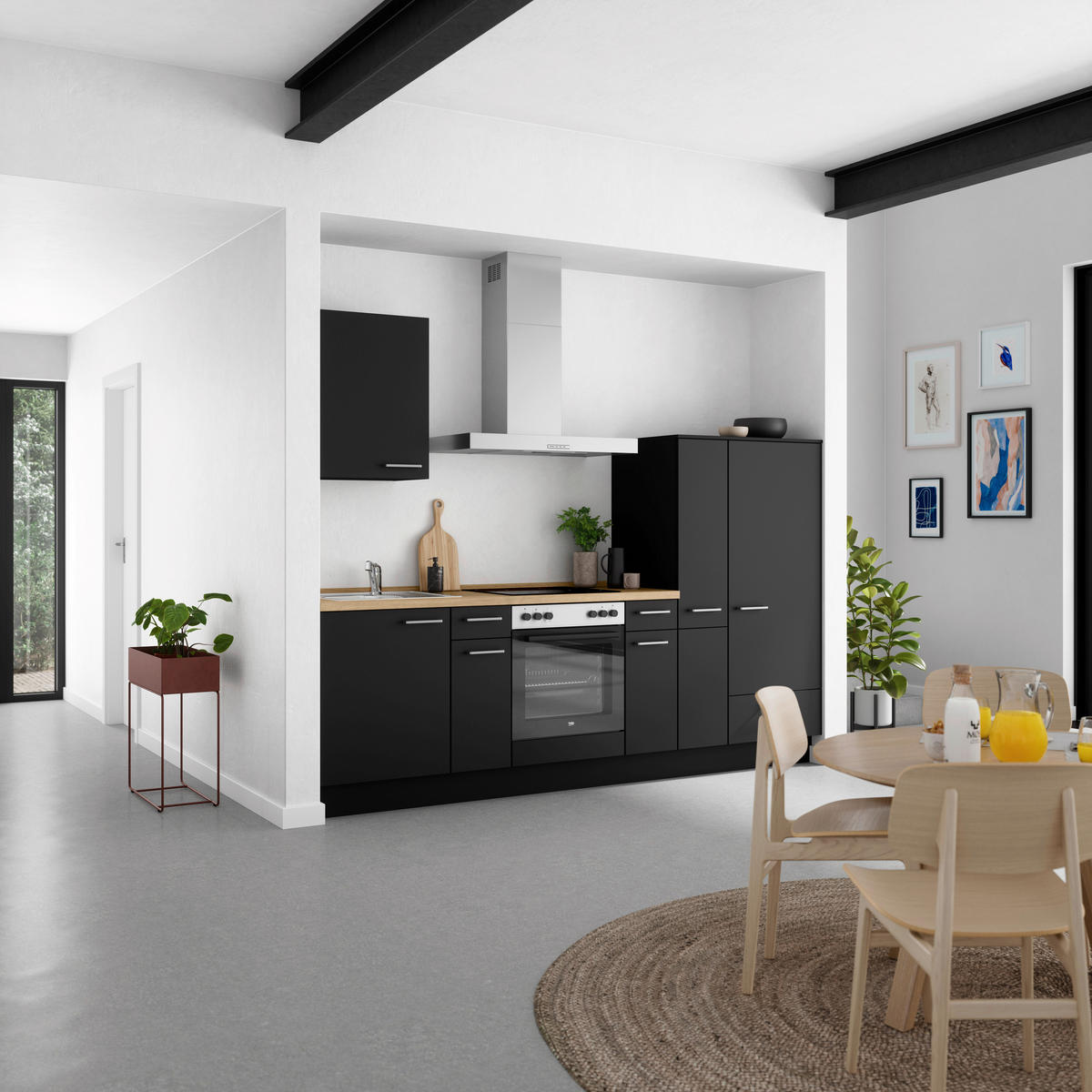 KÜCHENLEERBLOCK 270 cm   in Schwarz, Eichefarben  - Edelstahlfarben/Eichefarben, MODERN, Holzwerkstoff/Metall (270cm) - Nobilia