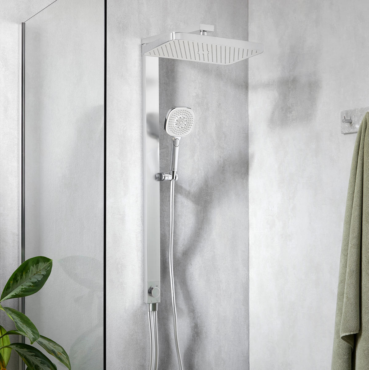 Überkopfbrauseset La Palma  - Chromfarben, MODERN, Kunststoff (43/105/5cm) - Premium Living