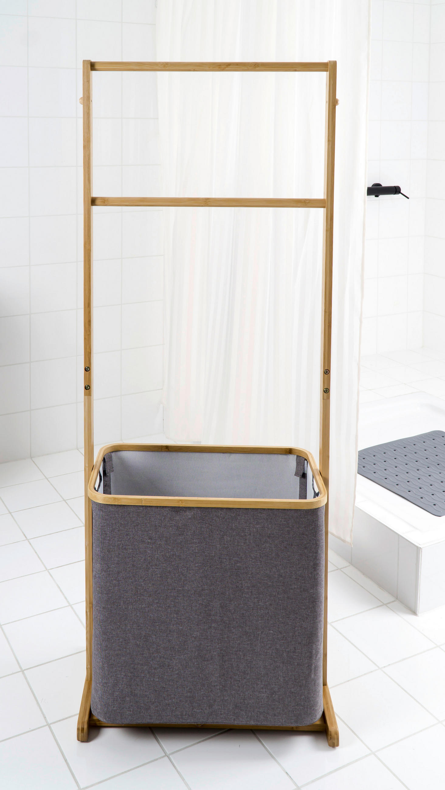 WÄSCHEKORB - Grau, Basics, Holz/Textil (57,5/154/33cm) - Sadena