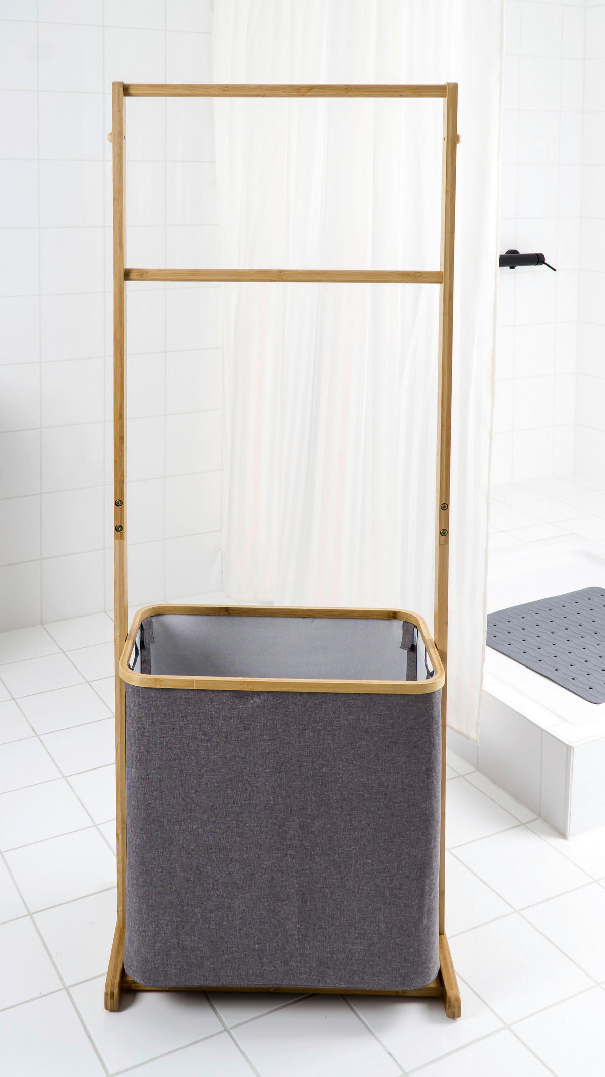 WÄSCHEKORB - Grau, Basics, Holz/Textil (57,5/154/33cm) - Sadena