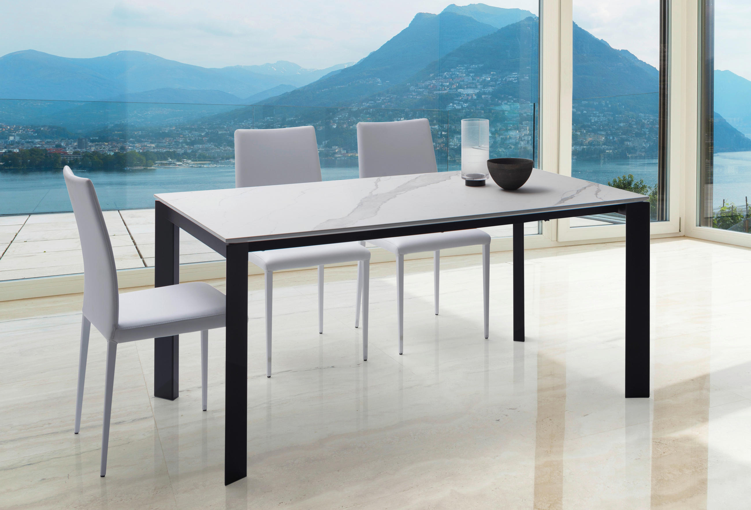 TABLE in métal, céramique 160-250/90/75 cm  - noir/blanc, Design, céramique/métal (160-250/90/75cm) - Novel