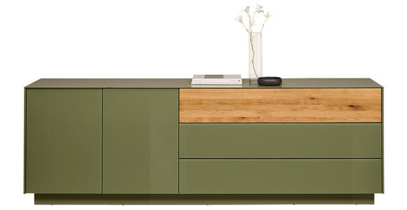 LOWBOARD Triest in 207/69/42 cm - Eichefarben/Olivgrün, Design, Glas/Holz (207/69/42cm) - Novel