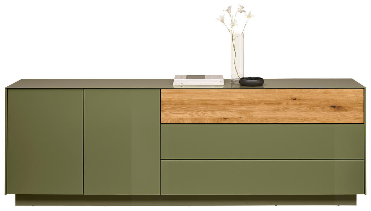 TV-SZEKRÉNY 207/69/42 cm  - olívazöld/tölgyfa, Design, faalapú anyag/Üveg (207/69/42cm) - Novel
