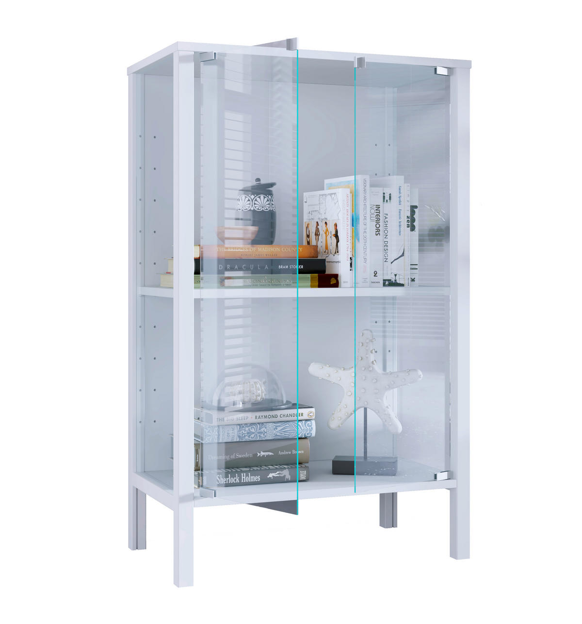 VITRÍNA, čiré, bílá, 60/80/35 cm - bílá/čiré, Design, kompozitní dřevo/plast (60/80/35cm) - Livetastic