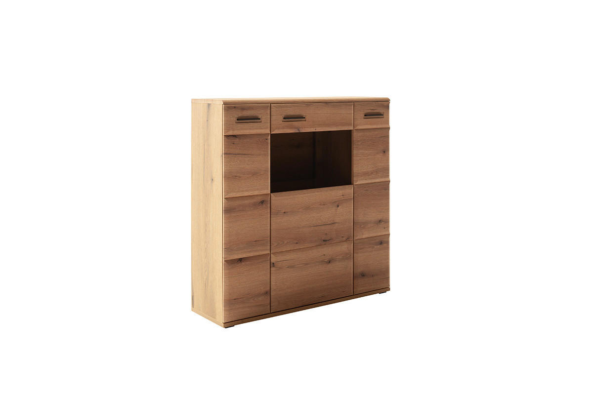 HIGHBOARD  in 120/123/38 cm  - Eichefarben/Anthrazit, Design, Glas/Holzwerkstoff (120/123/38cm) - Livetastic