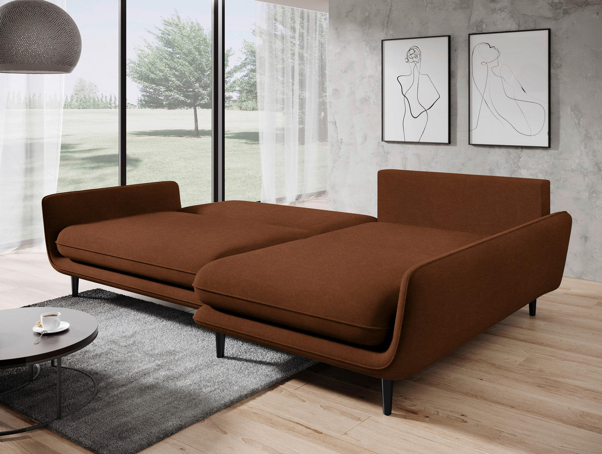 ECKSOFA in Velours Braun  260/167 cm  - Schwarz/Braun, Design, Holz/Textil (260/167cm) - Welnova