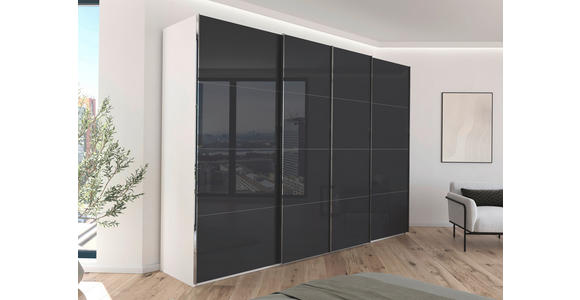 SCHWEBETÜRENSCHRANK 316/235/68 cm 4-türig Grau, Weiß  - Chromfarben/Weiß, Design, Glas/Holzwerkstoff (316/235/68cm) - Novel