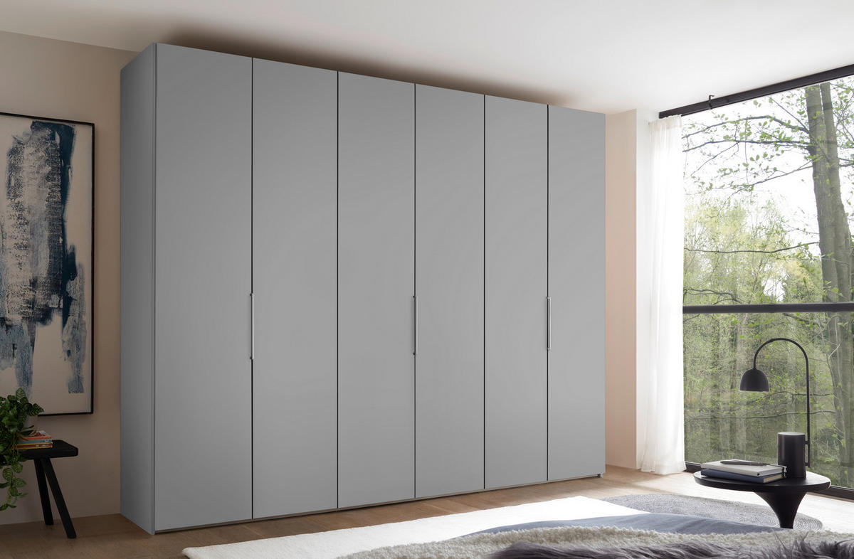 DREHTÜRENSCHRANK inkl. Zubehör 298/222/63 cm,  in Hellgrau, 6-türig  - Hellgrau/Alufarben, Design, Holzwerkstoff/Metall (298/222/63cm) - Dieter Knoll