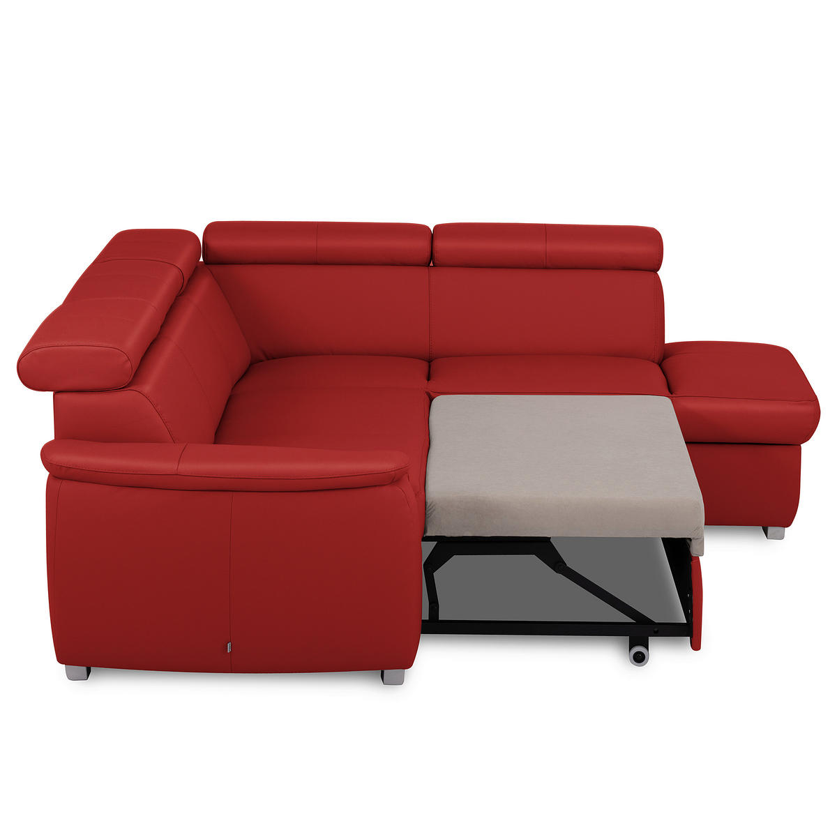 ECKSOFA  in Lederlook Echtleder Rot  - Silberfarben/Rot, Leder/Holz (262/211cm) - Celina Home