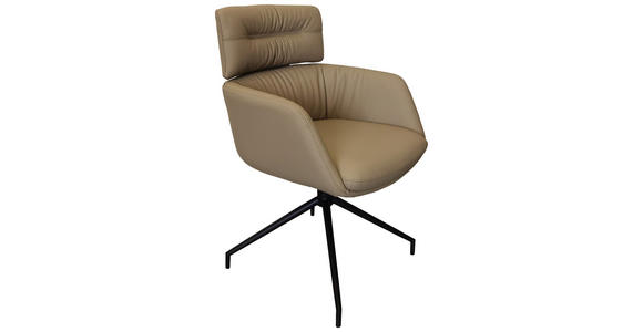 ARMLEHNSTUHL  in Eisen Echtleder pigmentiert  - Taupe/Schwarz, Design, Leder/Metall (62/92/66cm) - Dieter Knoll