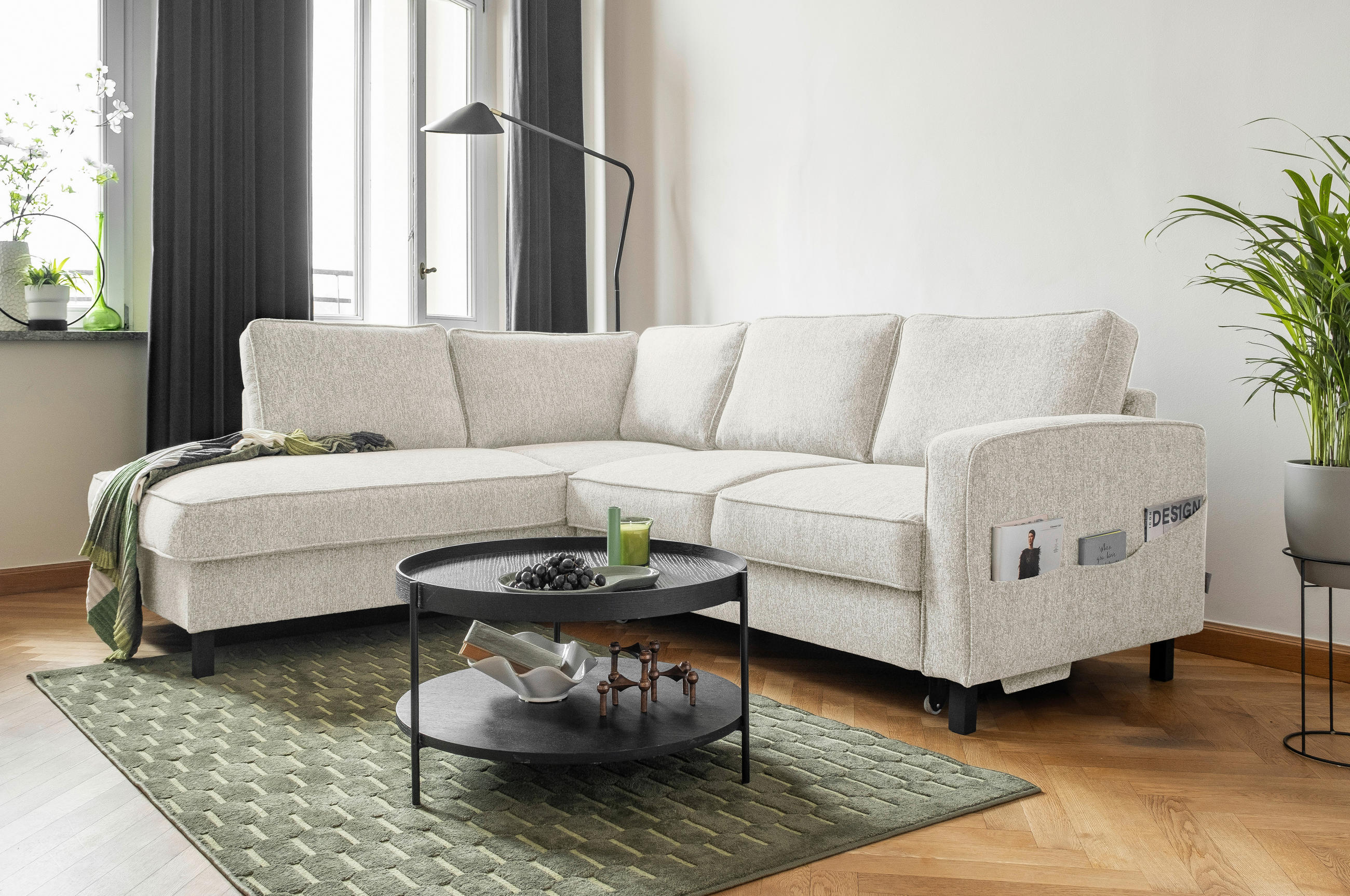 ECKSOFA in Struktur Beige  198/233 cm  - Beige/Schwarz, Holz/Textil (198/233cm) - MID.YOU