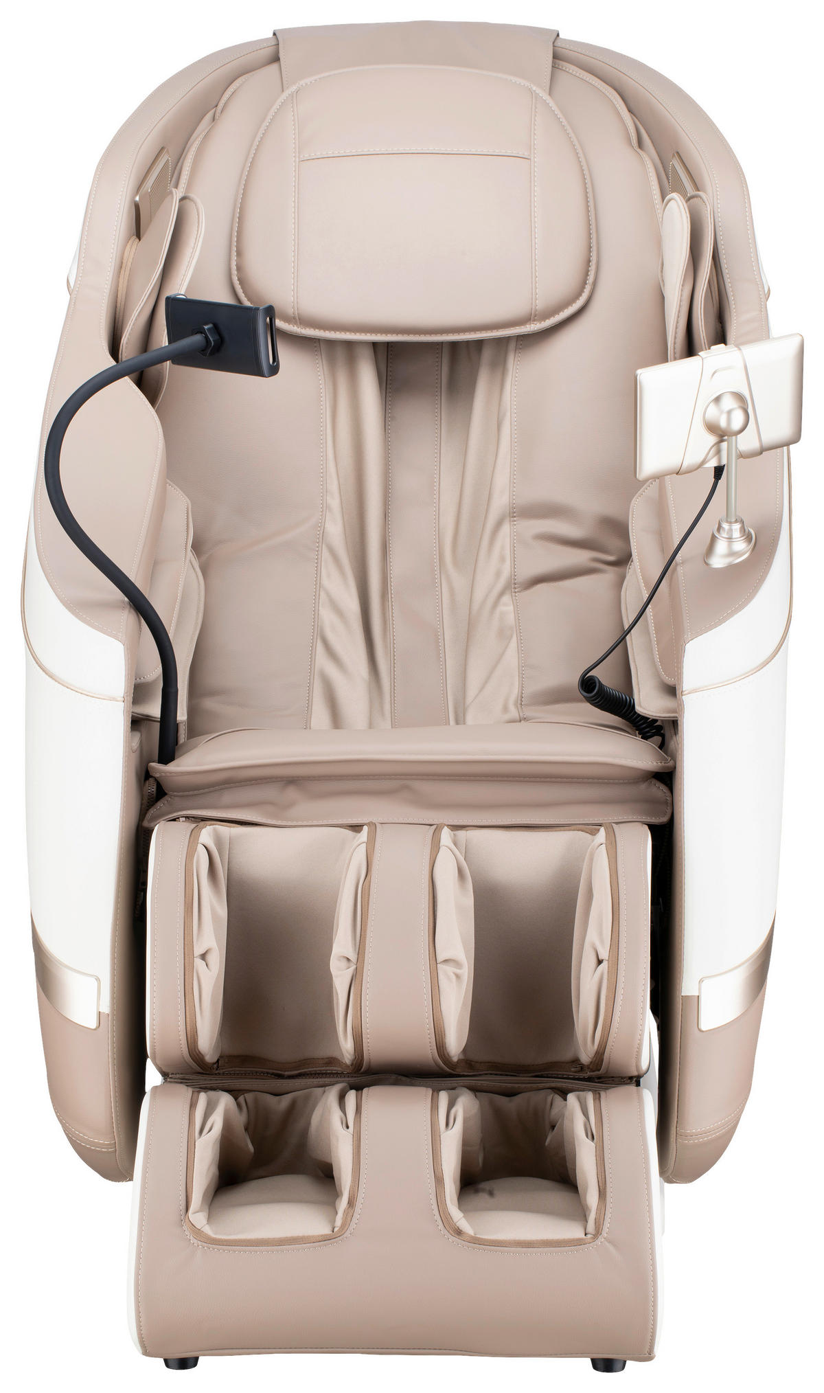 MASSAGESESSEL M Series  mit Lederlook Weiß, Hellbraun Relaxfunktion, Liegefunktion, Netzbetrieb, Massagefunktion, ausziehbare Fußstütze, automatische Rückholfunktion, Bluetooth-Lautsprecher, inklusive Armlehnen, Nackenkissen abnehmbar Rückenkissen, Nackenstütze, Sitzkissen, Relaxfunktion, Fußteilverstellung, Nackenkissen  - Hellbraun/Schwarz, KONVENTIONELL, Kunststoff/Textil (75,5/113/147,3cm) - Novel