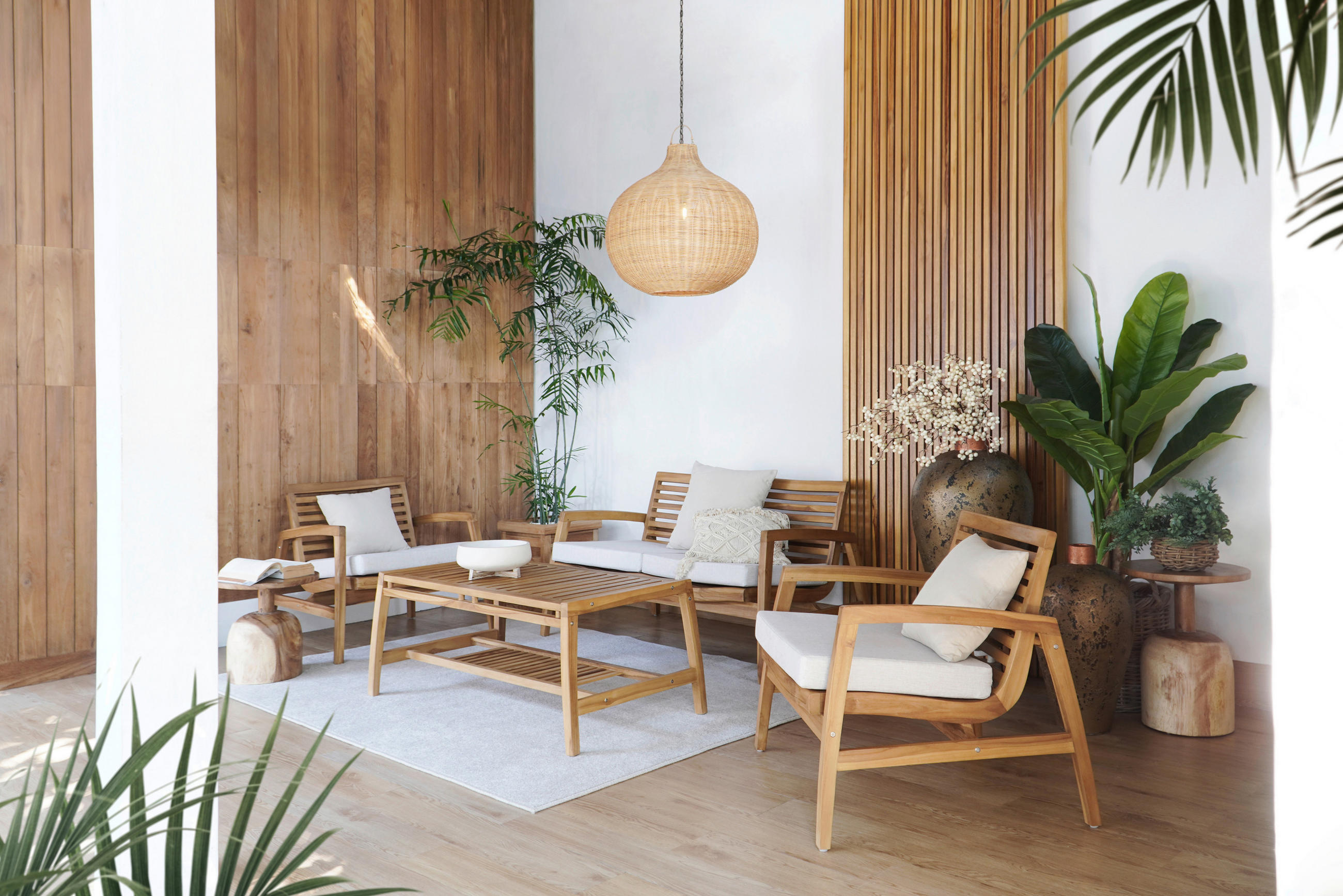 LOUNGEGARNITUR Teakholz Hartholz  - Beige/Naturfarben, Natur, Holz/Textil (138/73/71cm) - Ambia Garden