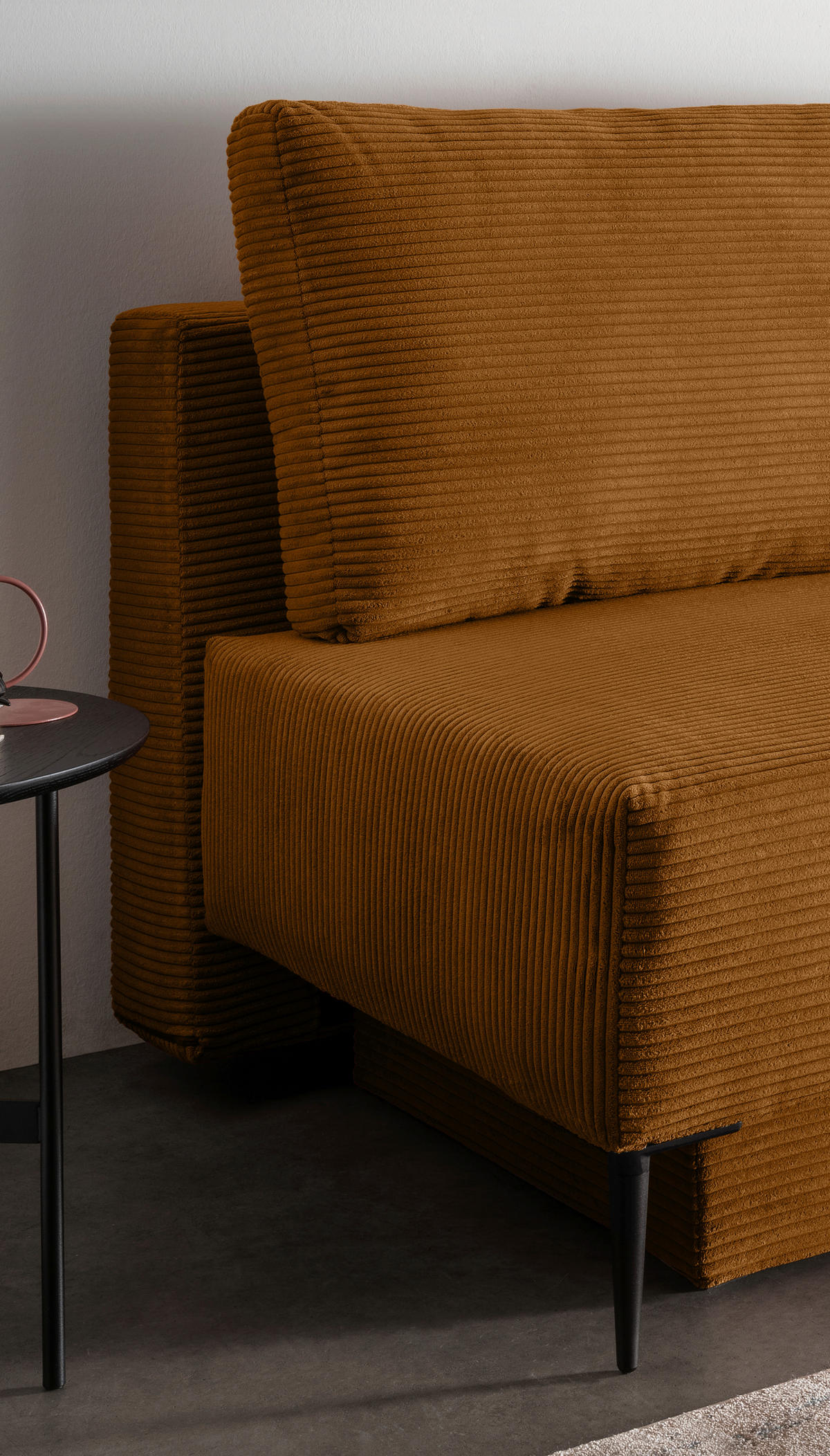 SCHLAFSOFA  mit Liegefunktion, Schlafen auf Sitzhöhe, Rücken echt Cord Goldfarben  - Goldfarben/Schwarz, MODERN, Textil/Metall (198/90/100cm) - Livetastic