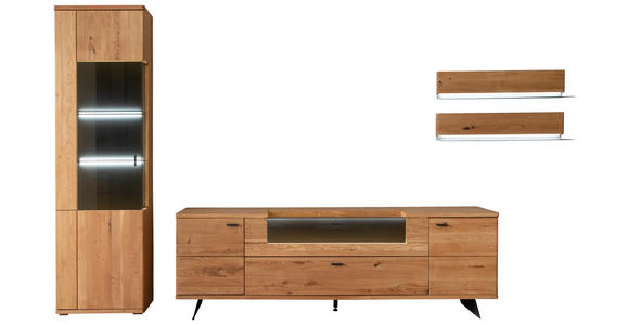 WOHNWAND 3-teilig  in Wildeiche  340/209/50 cm  - Wildeiche/Anthrazit, Natur, Glas/Holz (340/209/50cm) - Linea Natura