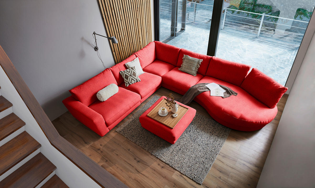 ECKSOFA in Chenille, Cord Orange  - Schwarz/Orange, Design, Kunststoff/Textil (365/425cm) - Lomoco