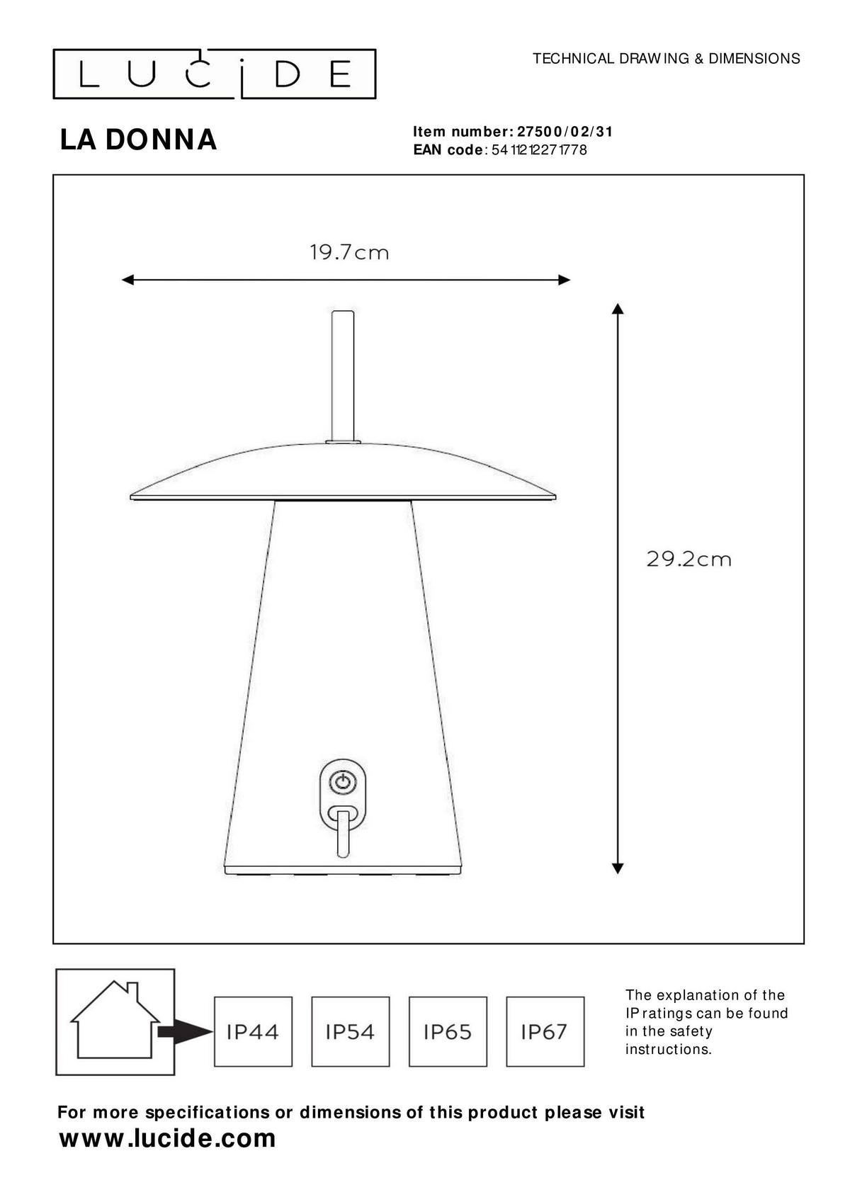 LED-AUßENLEUCHTE La Donna 19.7/19.7/29.2 cm   - Weiß, KONVENTIONELL, Metall (19.7/19.7/29.2cm) - Lucide
