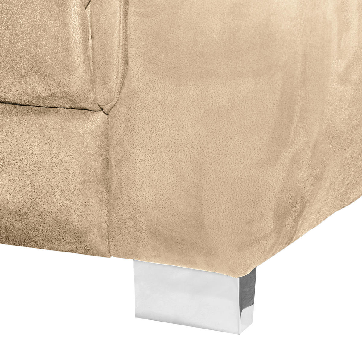 ECKSOFA Beige Mikrofaser Rücken echt, Relaxfunktion, Kopfteilverstellung  - Chromfarben/Beige, Design, Textil/Metall (238/276cm) - Livetastic