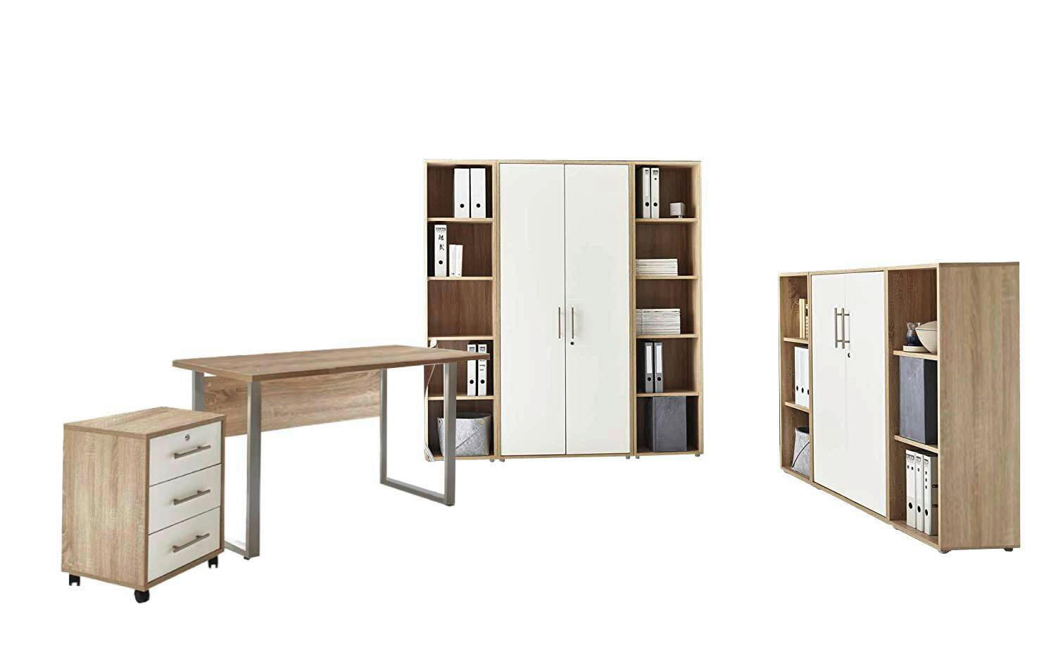 BÜRO erweiterbar, abschließbar Weiß, Sonoma Eiche - Weiß/Sonoma Eiche, MODERN, Holzwerkstoff/Metall - MID.YOU