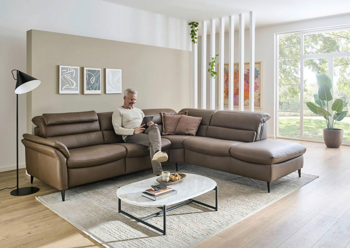 ECKSOFA Braun Echtleder  - Schwarz/Braun, Design, Leder/Metall (287/260cm) - Valdera