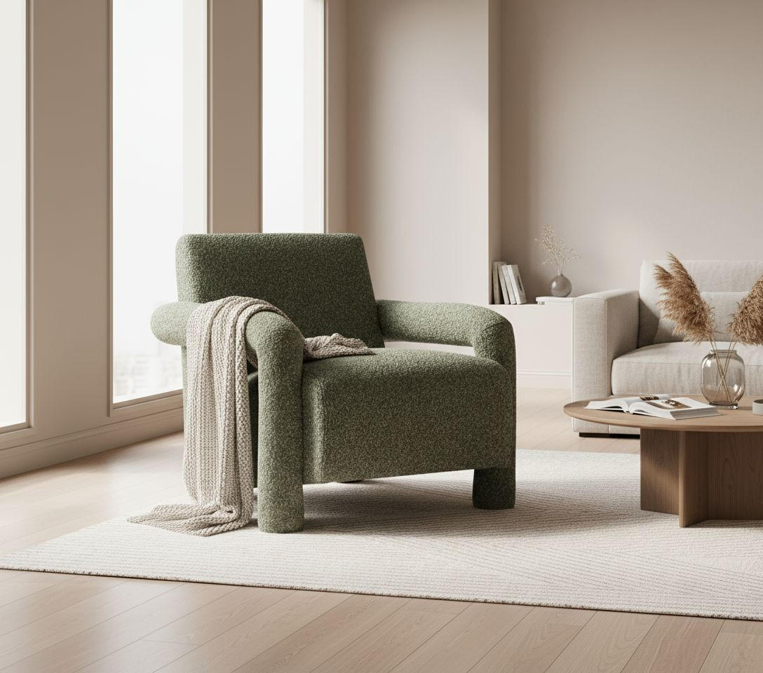 SESSEL in Bouclé Grün  - Grün, Design, Holz/Textil (78/90/73cm) - Livetastic