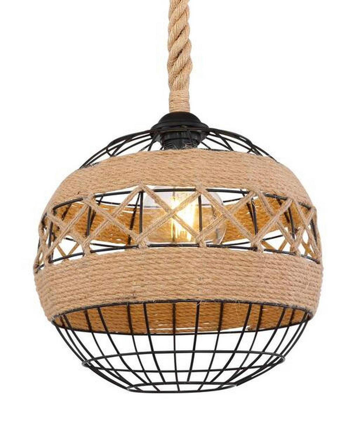 VISEČA SVETILKA        30/120 cm     60 W E27 - črna/rjava, Natur, kovina/naravni materiali (30/120cm) - Globo