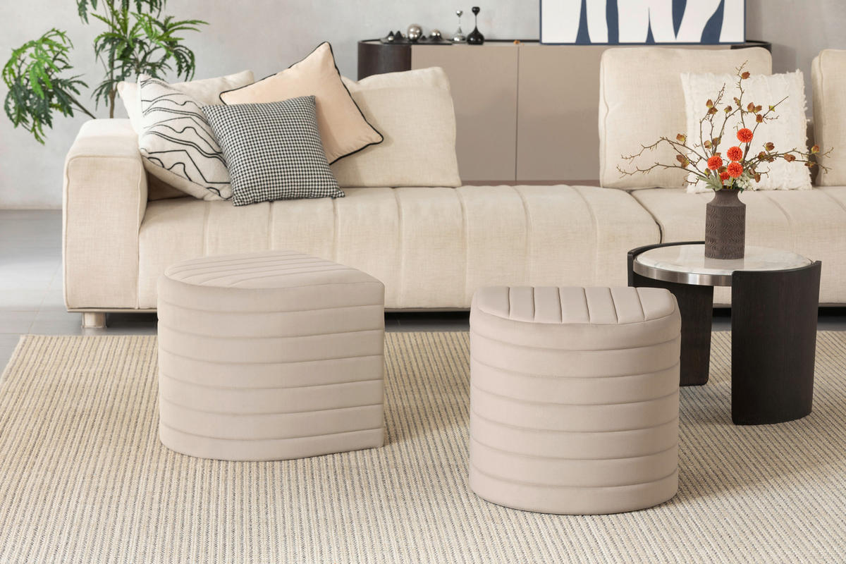 HOCKERBANK 50/50/44/44/50/50 cm Samt Beige  - Beige, Design, Textil (50/50/44/44/50/50cm) - MID.YOU